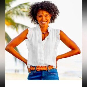 Dylan White Milla Textured Blouse Ruffle Short Cap Sleeve Top Sundance Sz Large